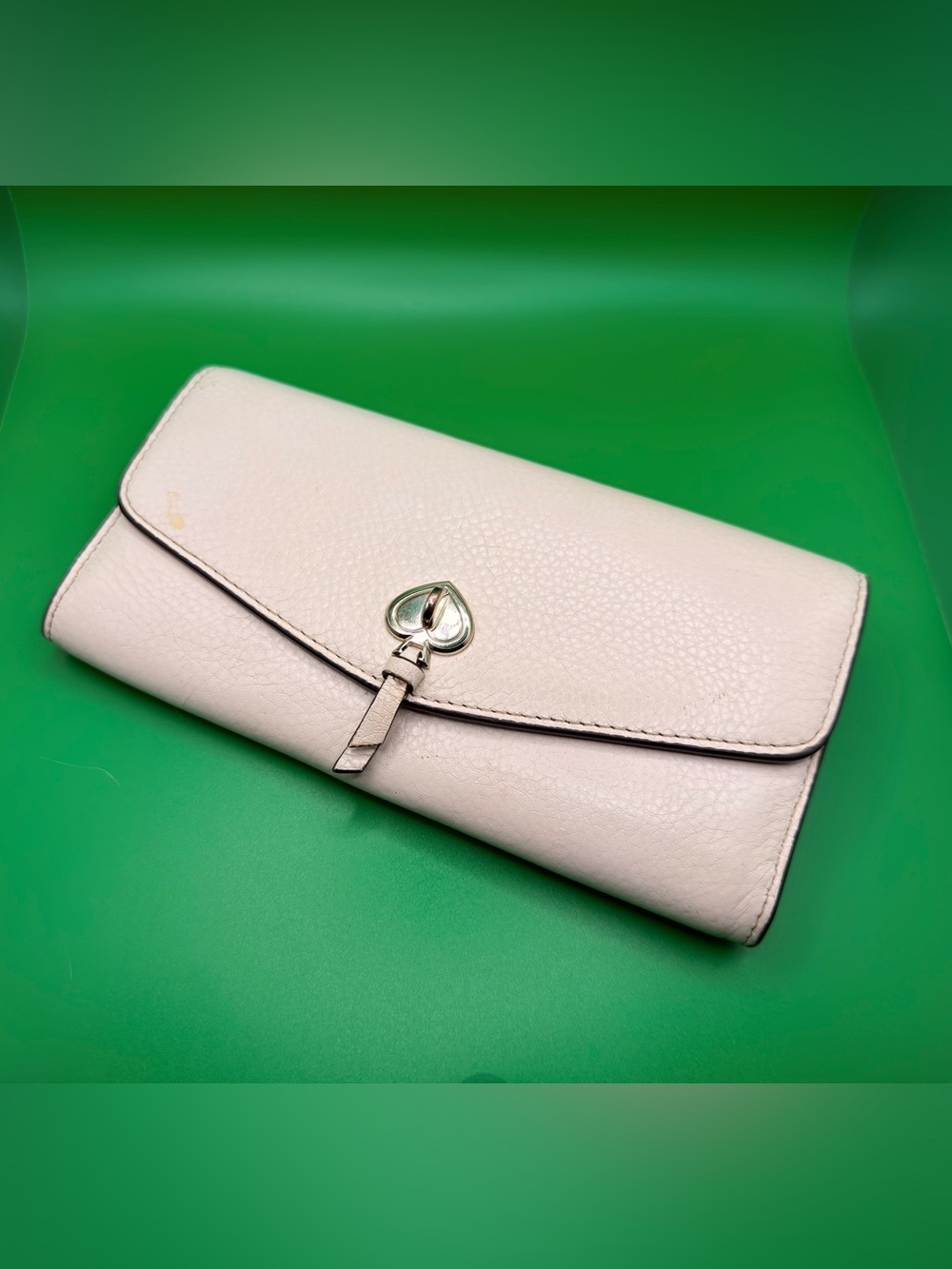Kate Spade Marti Large Slim Flap Wallet Cream Leather With Spade Turnlock
